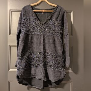 Free People Blue Textured V-Neck